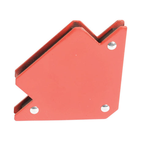 The Sparex Magnetic Welding Aid - 11kgs (Sparex Part No. S.27979) is a red, triangular tool with a V-notch on one side, designed for holding ferrous metals at various angles during welding.