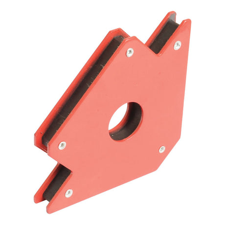 Suitable for positioning and holding metal pieces at various angles, the Sparex Magnetic Welding Aid - 50 lbs, S.27980, comes in red and features a central hole.