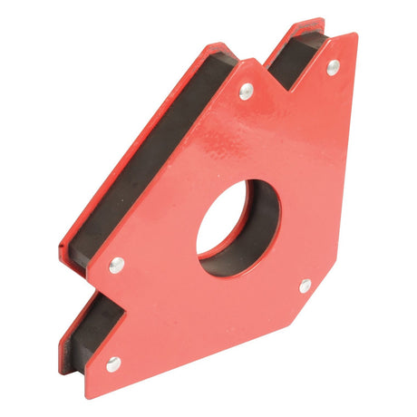 Introducing the Sparex Magnetic Welding Aid - 75lbs - S.27981, a red metal welding magnet featuring an arrow shape and a central hole, perfect for various welding projects.