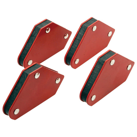 Four red, triangular Magnetic Welding Aids - 4.5kgs from Sparex (Part No.S.27982) arranged neatly on a white background.