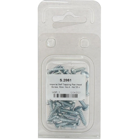 A plastic package containing multiple Sparex imperial self-tapping pan head screws, No. 4 - No. 10 x 1/2 - 3/4" in size (DIN or Standard No. 7971B), labeled S.2861.