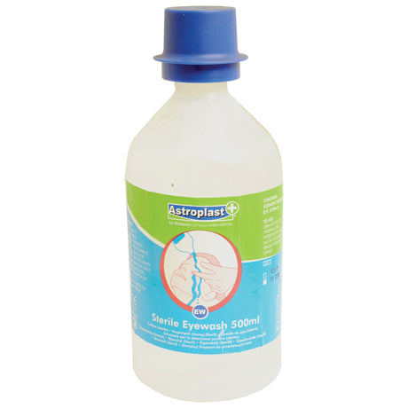 A 500ml bottle of Sparex First Aid - Eye Wash (Sparex Part No. S.28692) featuring a blue cap and a green and blue label for eye irrigation usage.