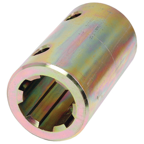 The PTO Splined Coupling - Female Spline 1 1/8'' - 6 with - S.286 by Sparex is a cylindrical metal component featuring several small circular holes and a hollow interior with a ridged design, suitable for various industrial applications.