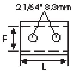 Technical drawing with measurements labeled. The vertical distance is marked as 21.84° 8.3mm, and the horizontal length is designated as L. The vertical height is labeled with an "F." This detailed layout ensures precision in production and is suitable for verifying manufacture information of the Sparex PTO Splined Coupling - Female spline 1 1/8'' - 6 with - S.286.