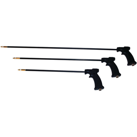 Three black spearguns of different lengths are shown, each with a trigger handle and a pointed tip. Suitable for various underwater hunting scenarios, they cater to both beginners and seasoned divers.

Using the provided product data:
The Sparex Hay Moisture Tester - Probe only (S.28718) is highlighted, ideal for accurately measuring hay moisture levels. This essential tool is perfect for both novice and experienced farmers looking to maintain optimal hay quality.