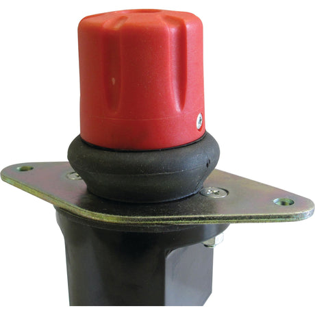 The Sparex Battery Cut Off Switch - Heavy Duty, 250 Amps, 24V (S.28892) includes a red push-button switch with a rubber gasket and metal mounting plate, making it suitable for various applications.