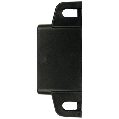 Close-up of a black, rectangular plastic bracket with two mounting holes on each side. Suitable for various applications, the expertly manufactured Sparex S.28894 Reversing Alarm - White Noise ensures stability and reliability.