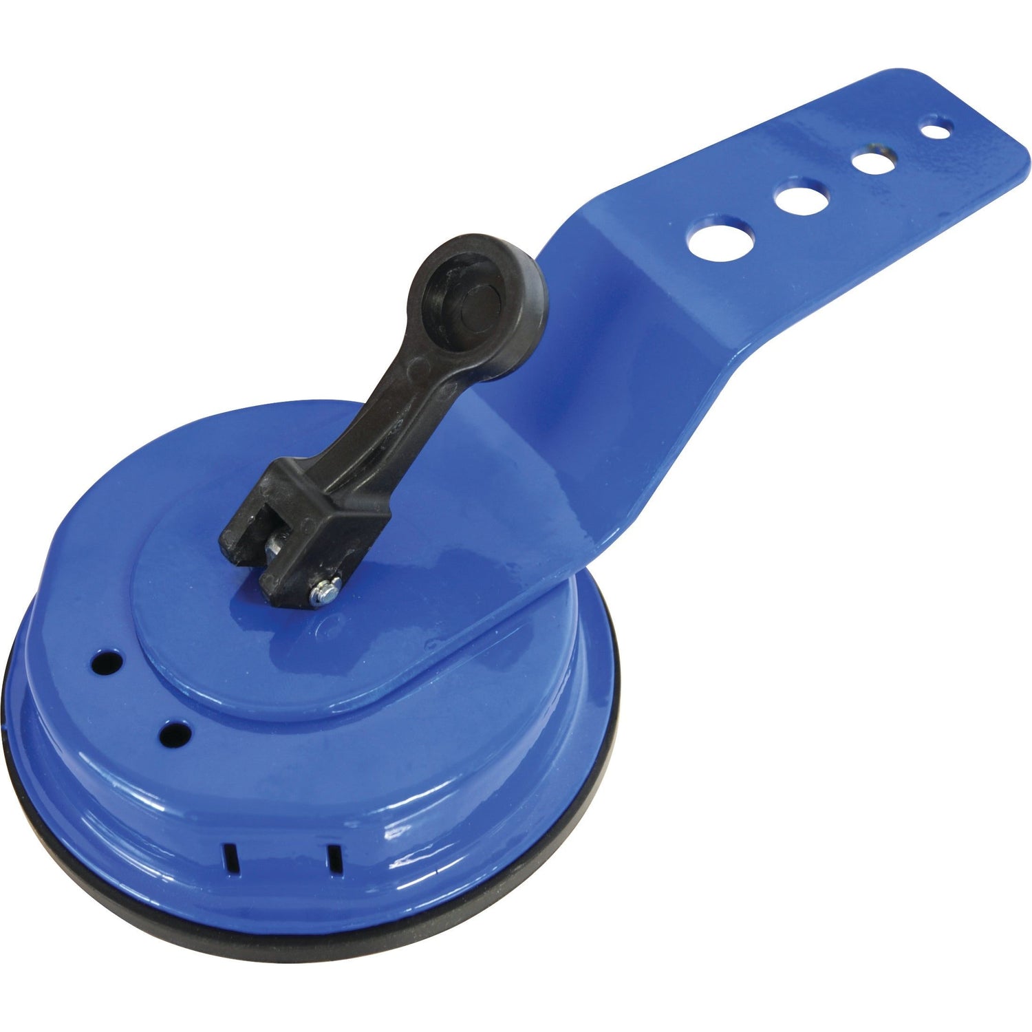 A Suction Monitor Pad - S.29008 by Sparex, featuring a blue exterior and a black handle, complete with a mounting bracket designed with three holes for versatile installations.