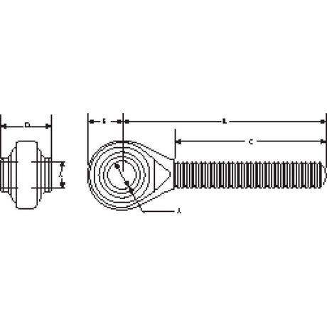 Technical drawing of the Sparex Top Link Ball End (Cat.1, 1 1/8'' UNC) with dimensions labeled around the side and top views, illustrating the ball bore, thread length, and overall length - Sparex Part No.S.290.