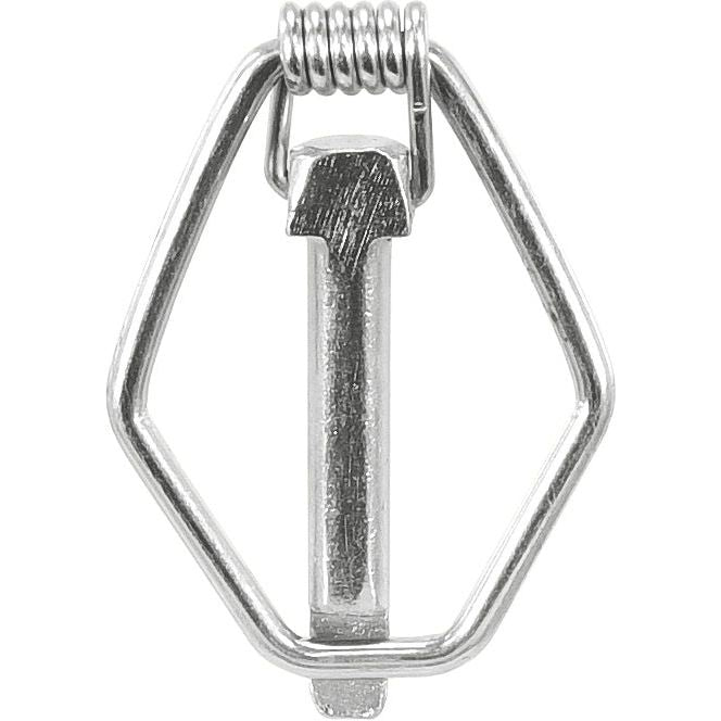 The Sparex Safety Linch Pin, Pin Ø10m x 58mm (Part No. S.29110), is a hexagonal spring gate hardware clip made of metal, featuring a coiled spring mechanism at the top and a central pin, similar in design to a Massey Ferguson spring retained linch pin.