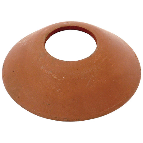 A view of a worn, circular, reddish-brown Weld on cup (Sparex Part No.S.29120) with an inner Ø 40mm and an outer Ø 125mm.