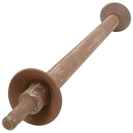 An image of a brown cardboard tube with flared ends, typically used to hold a roll of paper towels or toilet paper, reminiscent of the Sparex Round Linkage Bar with Weld on Cups, Category 2 dimensions (Product No. S.29144).