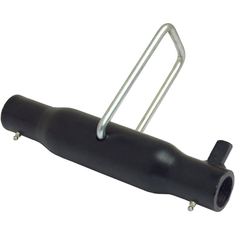 A black cylindrical tool with a metal handle, the Top Link Centre Tube (M36x3 Metric - 360mm) from Sparex features a side valve and two bolts on either end, making it suitable for various applications.