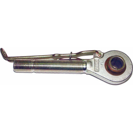 The Top Link Ball End - M36x3 Metric - Cat.2 (Sparex Part No. S.29332) by Sparex is a silver tensioning device featuring a threaded rod, a spring, and a looped hook end. It has an overall length of 286mm and a thread length of 165mm.