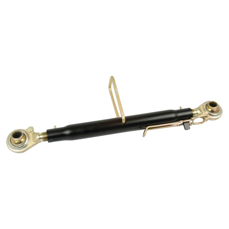 A black and gold Top Link (Cat.2/2) Ball and Ball, M30 x 3.00 with a minimum length of 630mm from Sparex, featuring adjustable rod ends and a central mounting bracket, suitable for various applications.