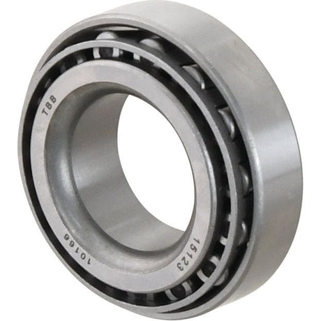 A cylindrical metal roller bearing with part numbers "15123" and "15245," known as the Sparex Taper Roller Bearing (15123/15245) - S.2967, features visible inner and outer rings. This precise component, suitable for various mechanical applications, includes detailed manufacturing information for easy identification and usage.