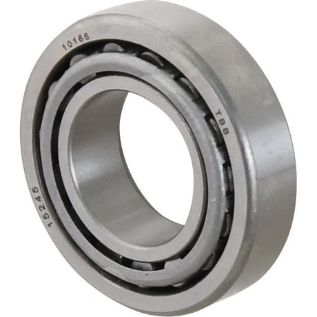 The Sparex Taper Roller Bearing (15123/15245) - S.2967 is a silver, cylindrical bearing with visible rollers, etched with the numbers 10166 and 15245. Suitable for various mechanical applications, this Sparex bearing ensures reliability and efficiency.