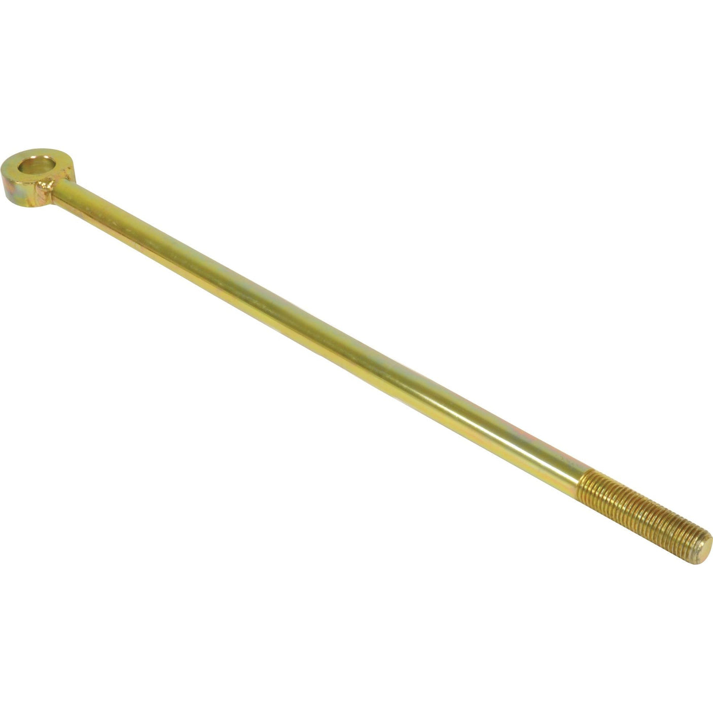 Introducing the Sparex Pickup Hitch Lift Arm Rod (Part No. S.29737) - a long, cylindrical metal rod with one end threaded and the other end featuring a looped hole, perfect for use as a John Deere pickup hitch lift arm rod.