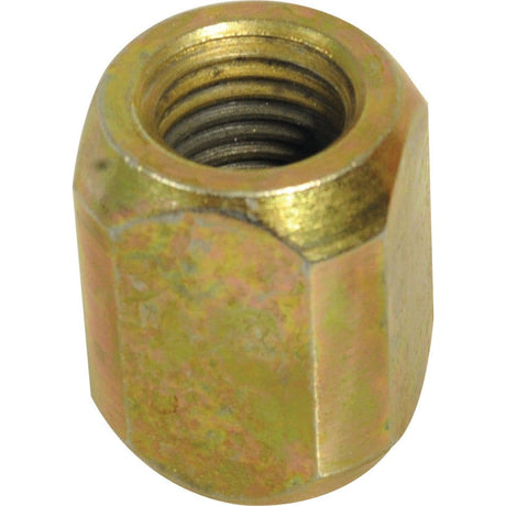 Close-up of a Sparex Pickup Hitch Lift Rod Nut (Sparex Part No. S.29742) with a threaded brass hexagonal interior.