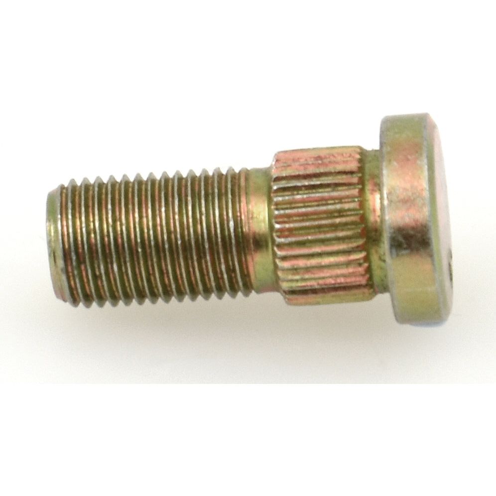 A Sparex Wheel Stud, measuring 9/16'' x 1 7/16'' (UNF) with a grip diameter of 5/8'', featuring a threaded body, cylindrical shape, and flat, round head, is commonly used as a UNF Thread wheel stud on Massey Ferguson equipment.