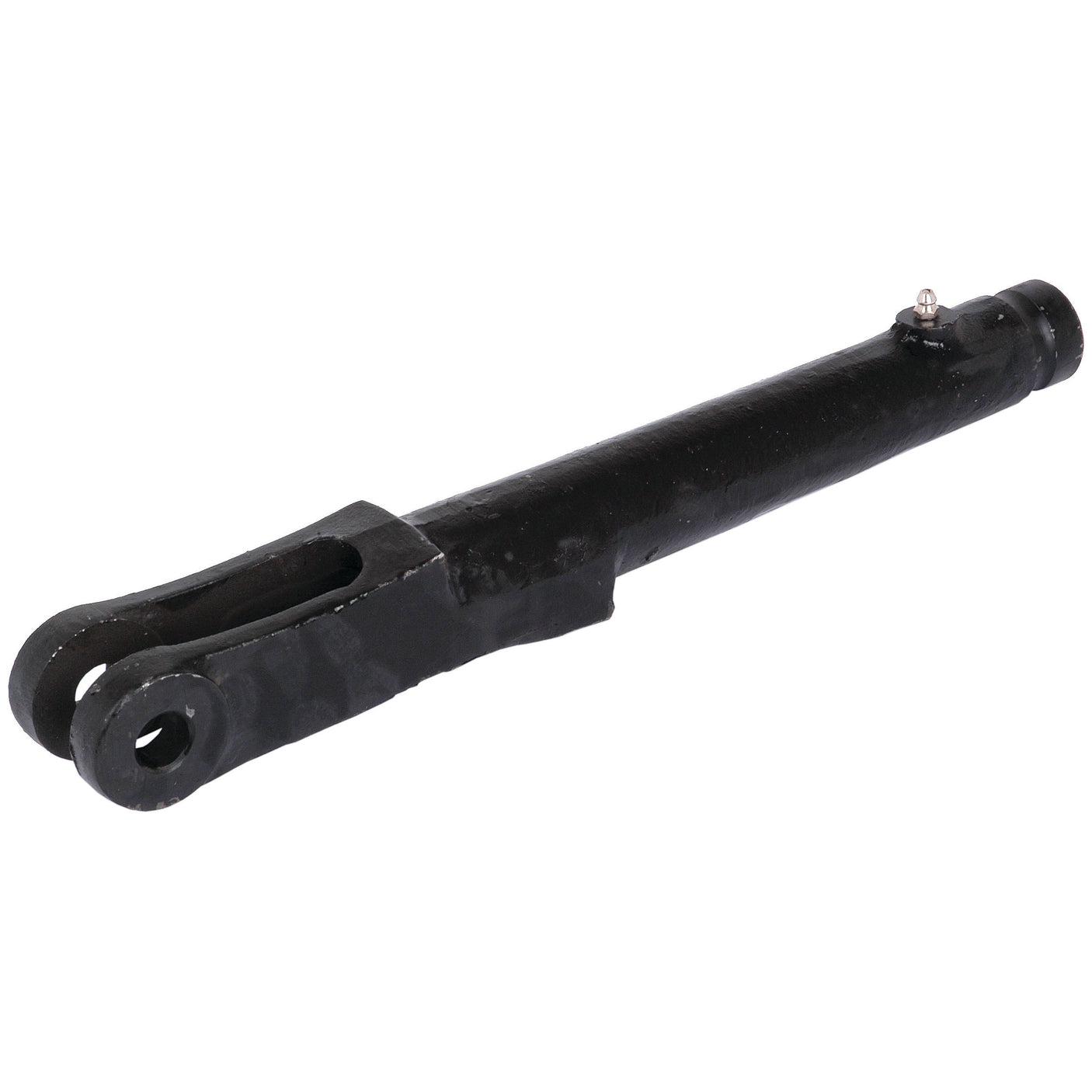 The Sparex Levelling Box Fork - 3/4 UNC (Part No. S.2985) is a black, cylindrical mechanical part featuring a forked end with holes on each prong (Fork Hole Ø 16mm), and a small metal component attached to the other end.