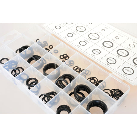 The Sparex O Ring pack (Part No. S.29899) includes 125 assorted sizes of black rubber O-rings, with a convenient sizing chart visible in the background.