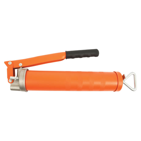 The Sparex Grease Gun - (Standard Duty) S.29978, featuring a bright orange body with a black handle and a metal nozzle, sits on a white background. Supplied with high pressure flexible and rigid tubes, this tool is ideal for various lubrication tasks and ensures efficient performance.