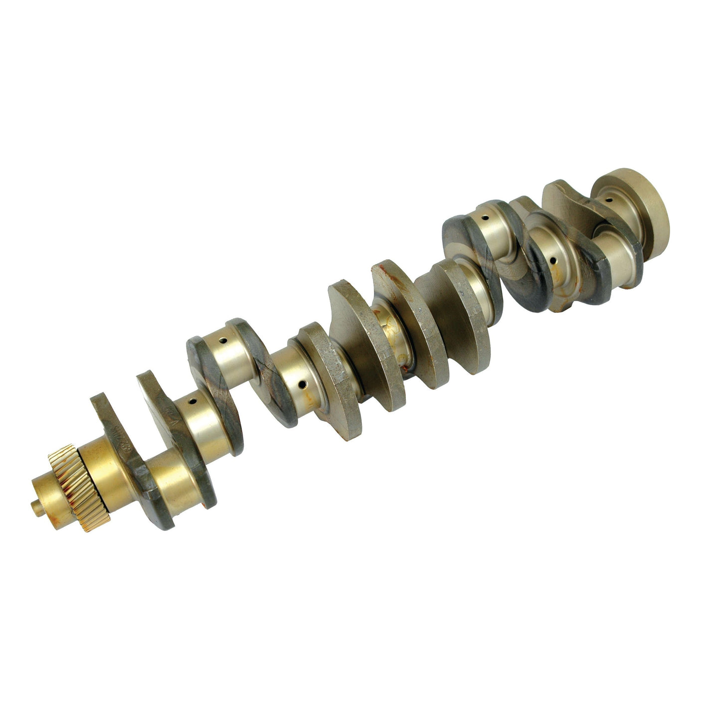 The Sparex Crankshaft (Part No. S.30073), featuring multiple bearing surfaces and a helical gear on one end, is ideal for Case IH or International Harvester machinery.