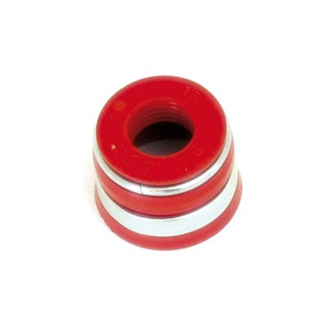 A red and silver metal cylindrical object with a circular hole in the center, resembling a mechanical part or component similar to those used in Case IH machinery, such as the Valve Stem Seal (Sparex Part No. S.30082) by Sparex.