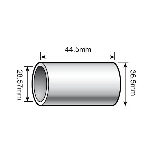 Illustration of a Lower Link Conversion Bush (Cat. 3 to 2) - S.3009 by Sparex, featuring dimensions of 44.5mm length, 28.57mm inner diameter, and 36.5mm outer diameter, ideal for use in Lower Link applications from Category 3 to 2 systems or compatible with Sparex components.