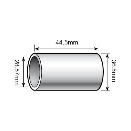 Illustration of a Lower Link Conversion Bush (Cat. 3 to 2) - S.3009 by Sparex, featuring dimensions of 44.5mm length, 28.57mm inner diameter, and 36.5mm outer diameter, ideal for use in Lower Link applications from Category 3 to 2 systems or compatible with Sparex components.