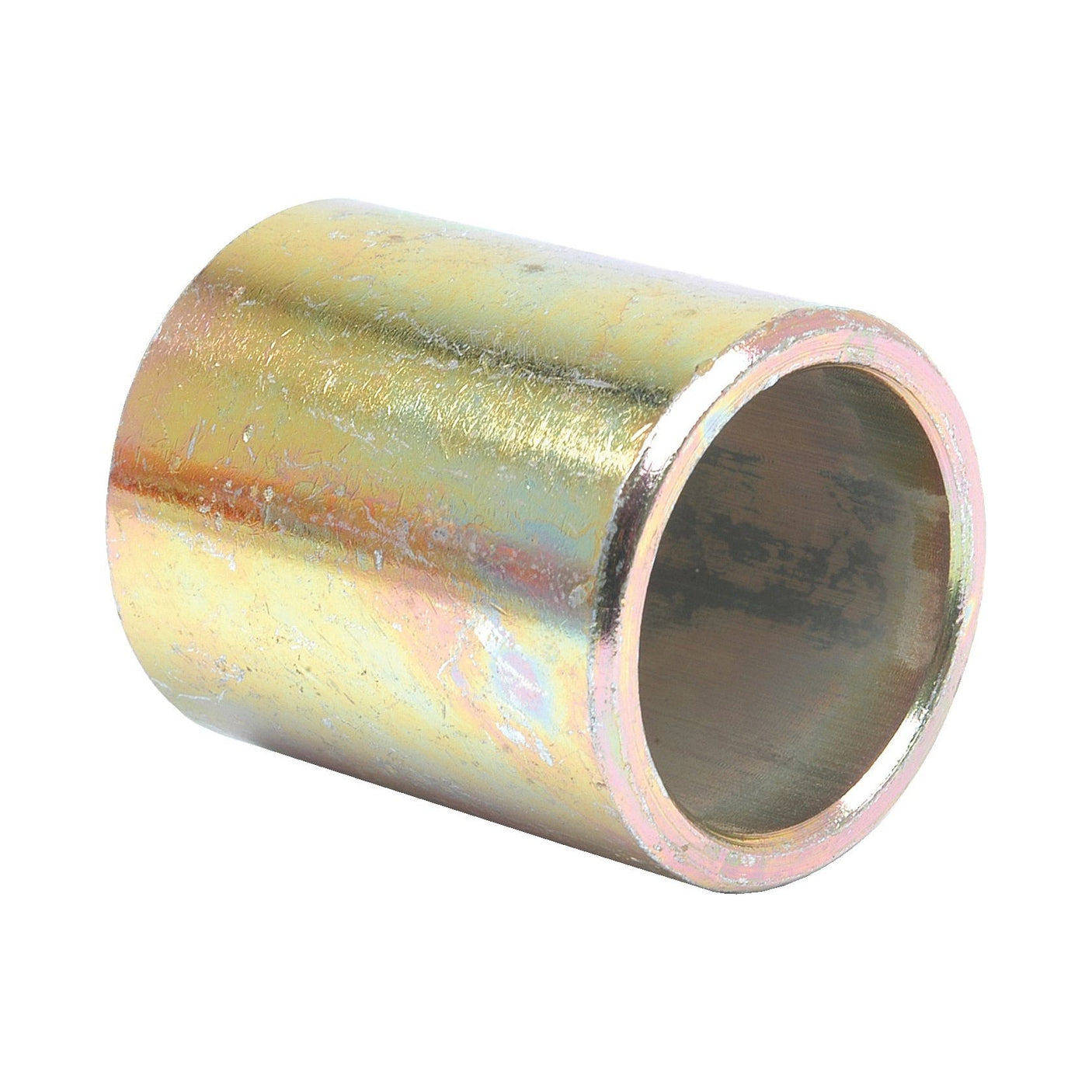 The Sparex Lower Link Conversion Bush (Cat. 3 to 2) - S.3009 is a cylindrical metal sleeve with a hollow center and a slightly reflective, iridescent surface, making it ideal for applications like Category 3 to 2 lower link conversions.