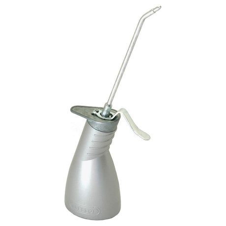 The Sparex Oil Can 300ml Metal (Part No. S.30147) features a long, angled spout and a hand-operated lever for dispensing oil efficiently.