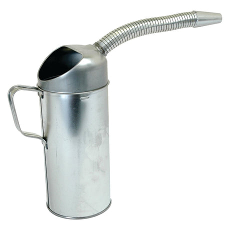 The Sparex Metal Jug - 2L (Sparex Part No.S.30162) features a curved, flexible spout and a side handle, making it perfect for various applications. This versatile model from Sparex also functions as an oil can.