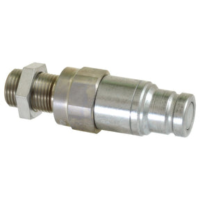 The Stauff Flat Faced Coupling by Sparex, featuring a 3/8'' body and an M18 x 1.50 Metric Male Bulkhead on one end, equipped with a locking mechanism on the other, is used for connecting hoses or pipes (Sparex Part No. S.30535).