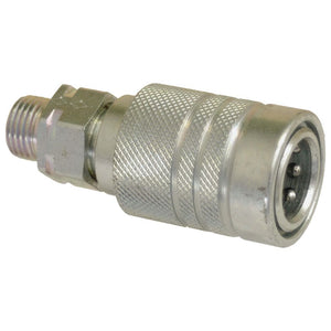 The Sparex Stauff Quick Release Hydraulic Coupling, featuring a 3/8'' female body and an M16 x 1.50 metric male thread (Sparex Part No.S.30559), is designed for connecting pneumatic or hydraulic hoses and includes a knurled grip texture.
