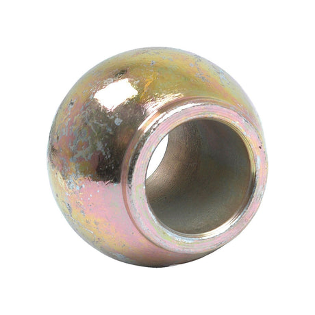 Introducing the Sparex Top Link Ball (Cat. 2/2) - S.3055: a hollow, spherical metal object with a reflective, multicolored surface that shows signs of oxidation or weathering, making it perfect for various decorative purposes.