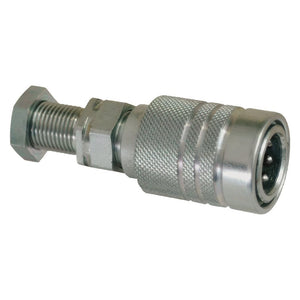 The Sparex Stauff Quick Release Hydraulic Coupling, Female 3/8'' Body x M14 x 1.50 Metric Male Bulkhead (Part No. S.30560), is a carbon steel fitting equipped with a hexagonal bolt and knurled grip section, representing the reliability of standard coupling with a poppet valve design.