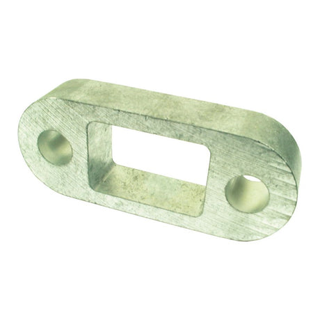 A suitable rectangular metal bracket with a central rectangular hole and two round holes at either end is the BALL HITCH SPACER-1'' - S.3091 by Sparex.