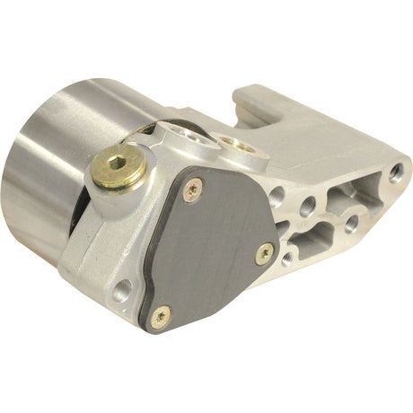 A metal automotive part with bolts and a cylindrical component, reminiscent of those found in a Lamborghini R6.150. The surface is polished and has multiple holes for assembly, this part is namely the Fuel Lift Pump, Sparex Part No.S.30969 from the brand Sparex.