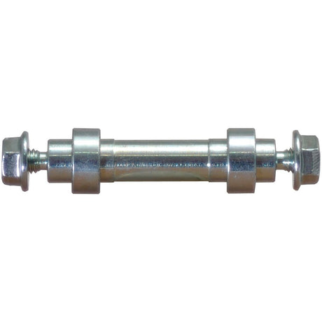 The Sparex Kit Multifaster - Locking pin - PB06 (Sparex Part No.S.31026) features a metal bolt with hexagonal heads on both sides and cylindrical spacers in the middle, designed for mechanical fastening to ensure secure and reliable assembly.