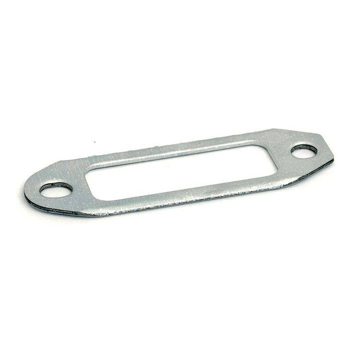 A rectangular metal bracket with two rounded holes on each end, likely used for securing or mounting purposes, is essential for components like the Exhaust Manifold Gasket (Sparex Part No. S.31160).