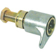 A Stauff Quick Release Hydraulic Coupling Female 1/2'' Body x M18 x 1.50 Metric Male Bulkhead from Sparex, featuring a durable carbon steel cylindrical body, a threaded brass bolt, and an attached flat, wing-shaped handle (Sparex Part No.S.31177).