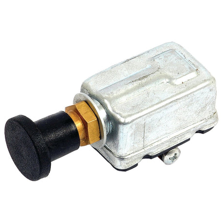 The Sparex Ignition Switch (Part No. S.312044), designed for durability, features a rectangular metal casing and a sleek black button. Made with robust brass and plastic components, it's compatible with heavy-duty machinery like Deutz-Fahr tractors or John Deere equipment.