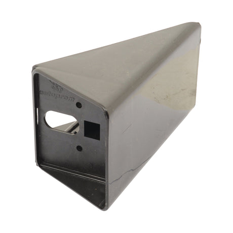 A black, rectangular metal bracket with two holes on one side, used for mounting or support, commonly known as the Light Holder Bracket | Sparex Part No.S.312048 by Sparex.