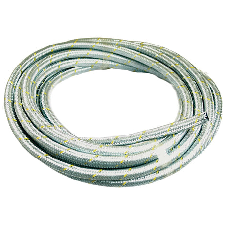 Oil/Fuel Resistant Hose - DN10 (1m) (Sparex Part No.S.31255), a coiled white and green rope with yellow accents, featuring a Hose ID of 11.0mm, brought to you by Sparex.