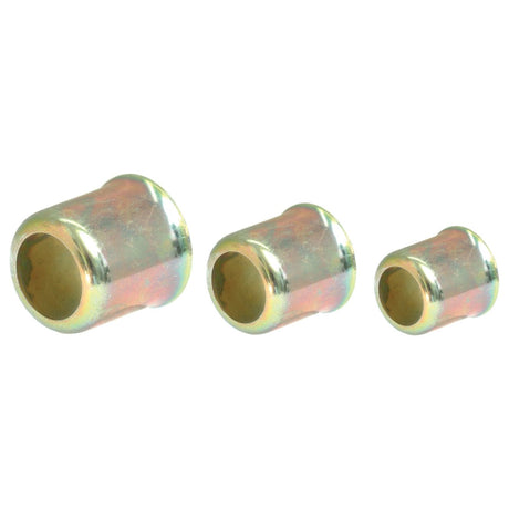 Three cylindrical metal hose ferrules, model HOSE FERRULE 18.0X13.4MM NW10 - S.31265 by Sparex, in graduating sizes, suitable for various applications, are placed next to each other against a white background. For detailed manufacturing information, please refer to the product specifications.