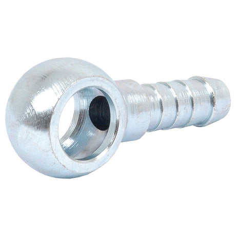 The Sparex Banjo Fitting A Ø 10mm DN04 - 3.40mm, also known as Sparex Part No.S.31272, is a metal hose barb fitting with a spherical end and ridged connector designed to accommodate a Hole Ø10mm.