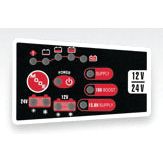 The Sparex Battery Charger-12V 7.0A (Sparex Part No.S.31326) features a control panel with red and black switches for 12V power supply, along with indicators, buttons, and labels for various functionalities and status updates. This unit also includes a dedicated 7.0A port for auxiliary devices.