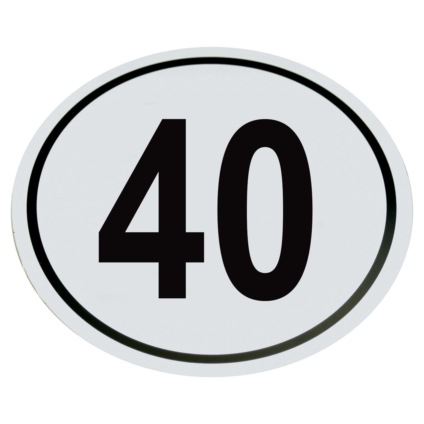 The Speed Limit Sign 40KM/H - S.31374 by Sparex is a white oval sign with a black number 40 centered inside, suitable for various applications.